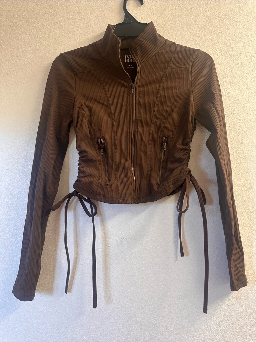 PAIGE Chocolate Brown Ribbed Cropped Zip Jacket